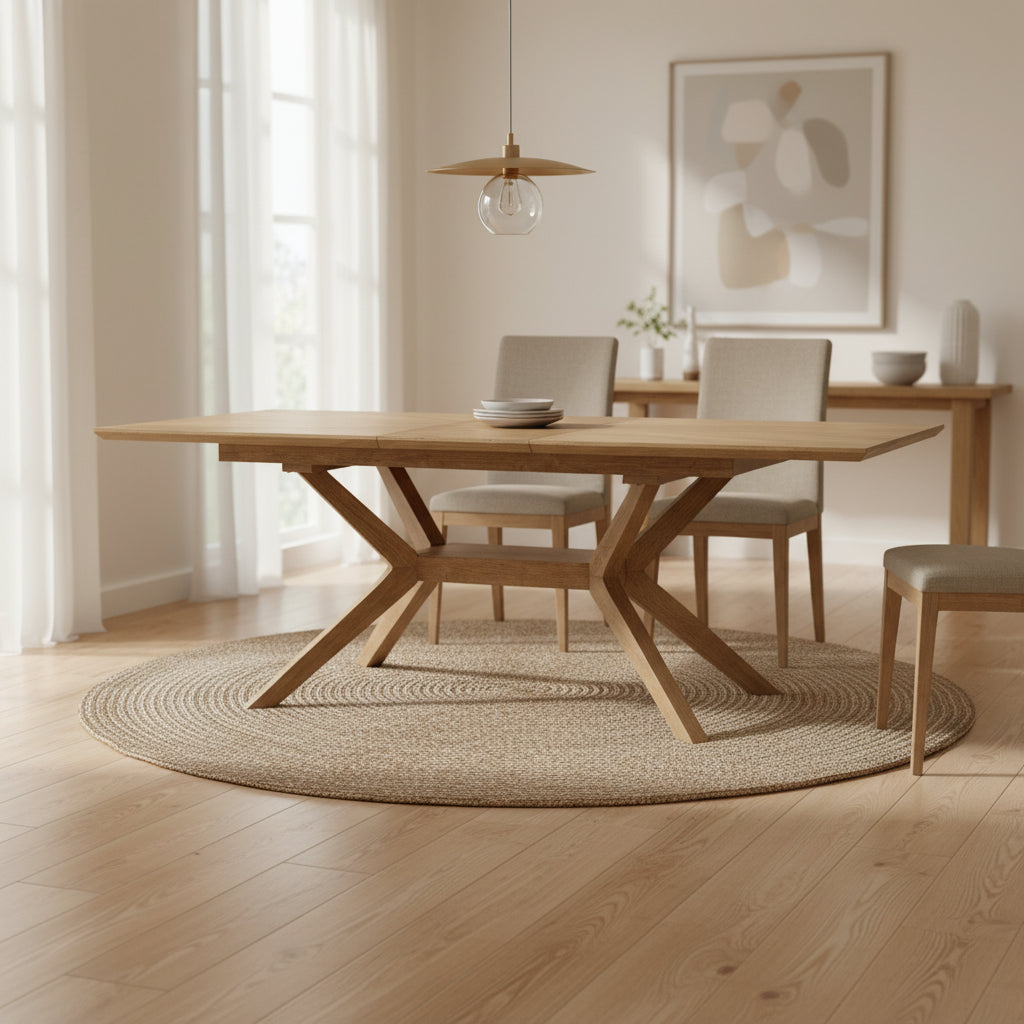 Mid-Century Modern Wood Rectangular Extension Kitchen Dining Table, Brown - Large