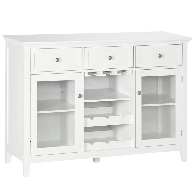 Coffee Bar Cabinet with 3 Drawers, Wine Rack, Stemware Racks & Glass Door
