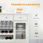 Coffee Bar Cabinet with 3 Drawers, Wine Rack, Stemware Racks & Glass Door