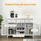 Coffee Bar Cabinet with 3 Drawers, Wine Rack, Stemware Racks & Glass Door