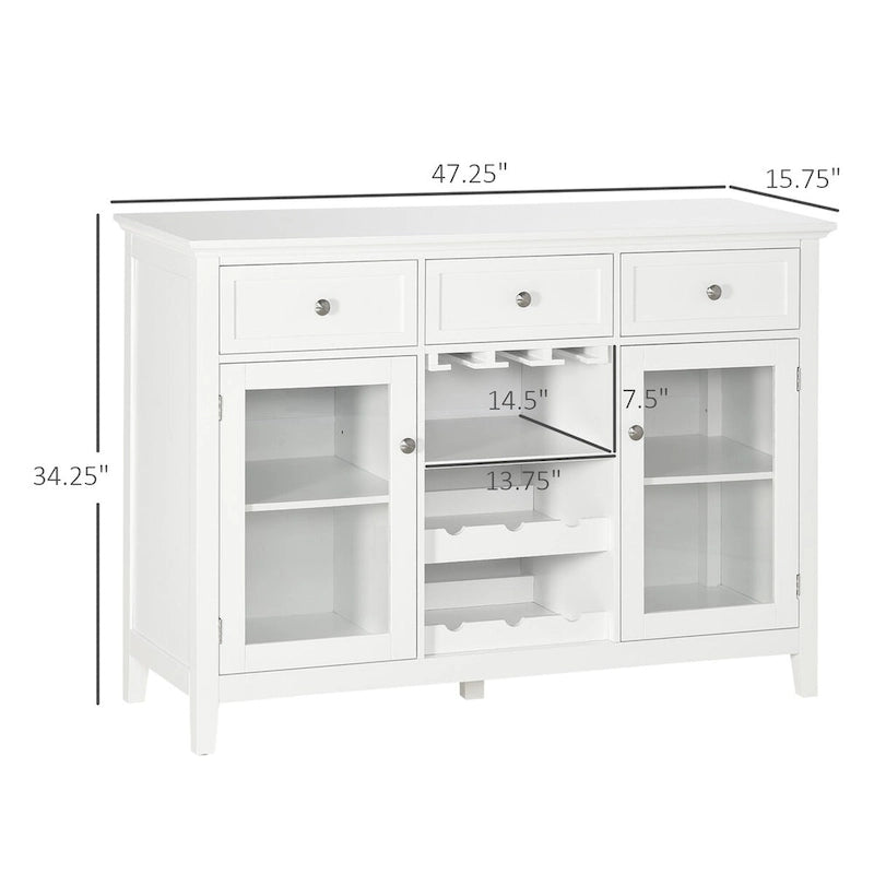 Coffee Bar Cabinet with 3 Drawers, Wine Rack, Stemware Racks & Glass Door
