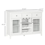 Coffee Bar Cabinet with 3 Drawers, Wine Rack, Stemware Racks & Glass Door