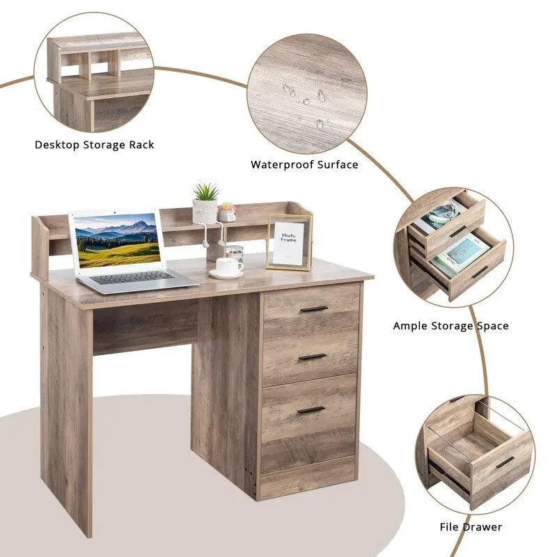 43.31 3 Drawers Wooden Computer Desk with Letter File Cabinet