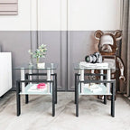Set of 2, Modern Tempered Glass Tea Table Coffee Table End Table, Square Table for Living Room, Black
