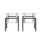 Set of 2, Modern Tempered Glass Tea Table Coffee Table End Table, Square Table for Living Room, Black