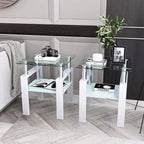 Set of 2, Modern Tempered Glass Tea Table Coffee Table End Table, Square Table for Living Room, Black