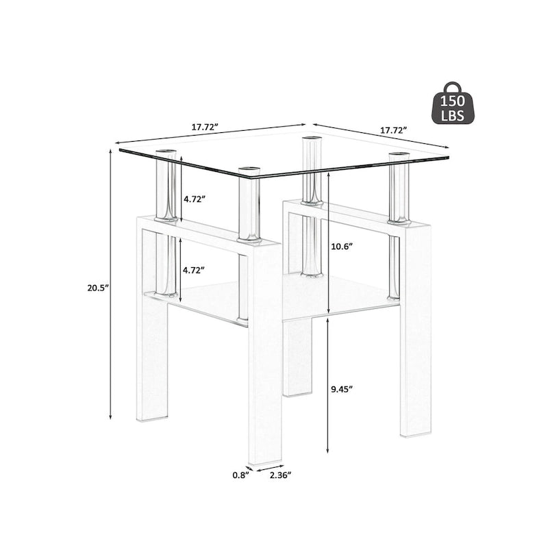 Set of 2, Modern Tempered Glass Tea Table Coffee Table End Table, Square Table for Living Room, Black