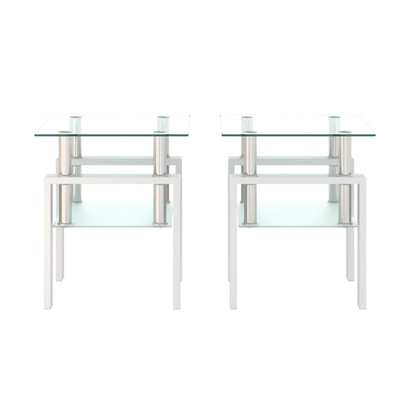 Set of 2, Modern Tempered Glass Tea Table Coffee Table End Table, Square Table for Living Room, Black