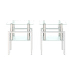 Set of 2, Modern Tempered Glass Tea Table Coffee Table End Table, Square Table for Living Room, Black