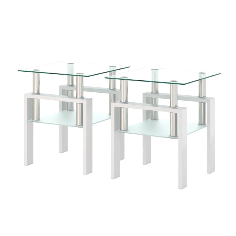 Set of 2, Modern Tempered Glass Tea Table Coffee Table End Table, Square Table for Living Room, Black