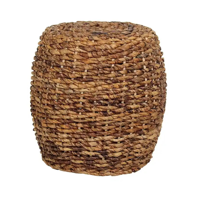 Woven Abaca Drum Accent Table – Natural Brown, Boho & Beach Style, 19"