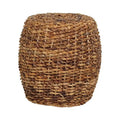 Woven Abaca Drum Accent Table – Natural Brown, Boho & Beach Style, 19"