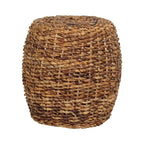 Woven Abaca Drum Accent Table – Natural Brown, Boho & Beach Style, 19"