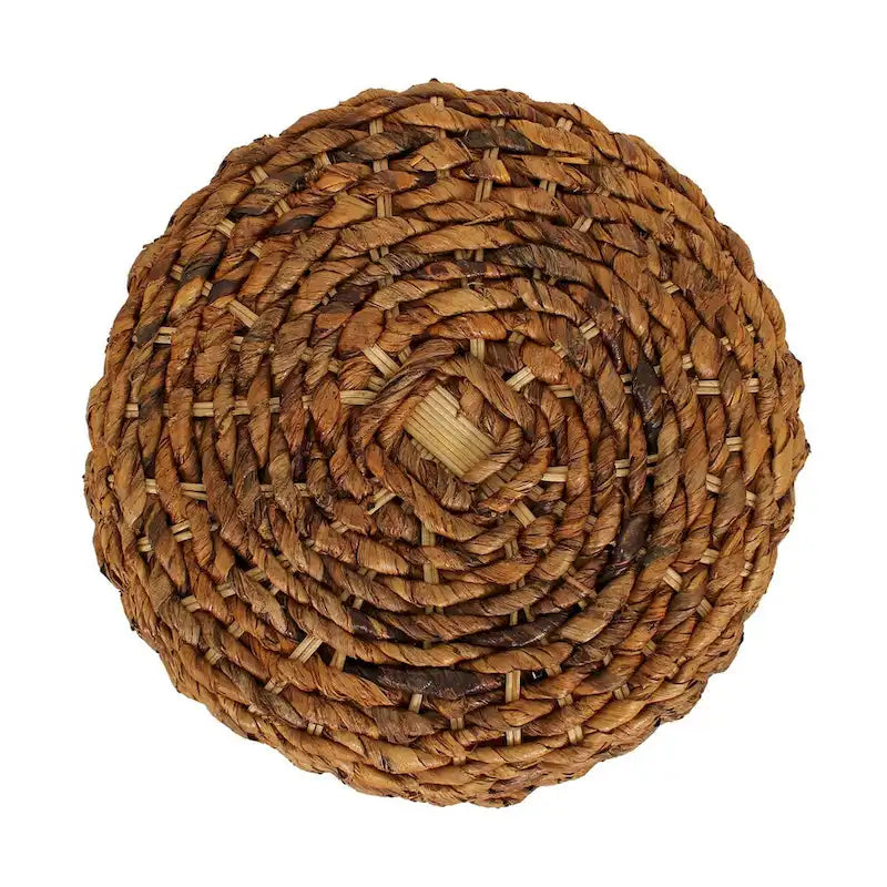 Woven Abaca Drum Accent Table – Natural Brown, Boho & Beach Style, 19"