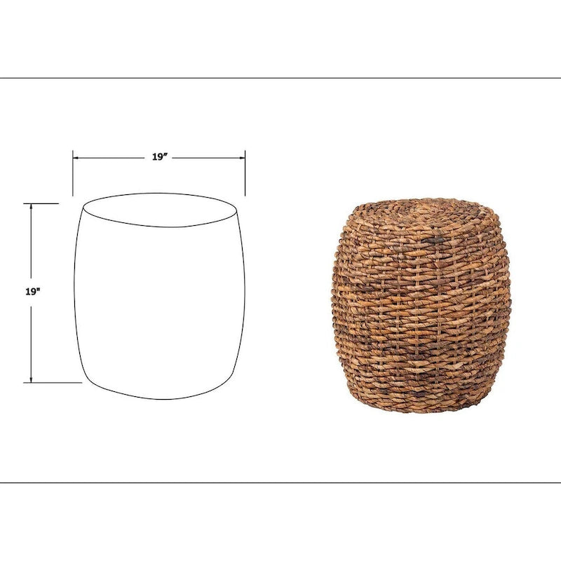 Woven Abaca Drum Accent Table – Natural Brown, Boho & Beach Style, 19"