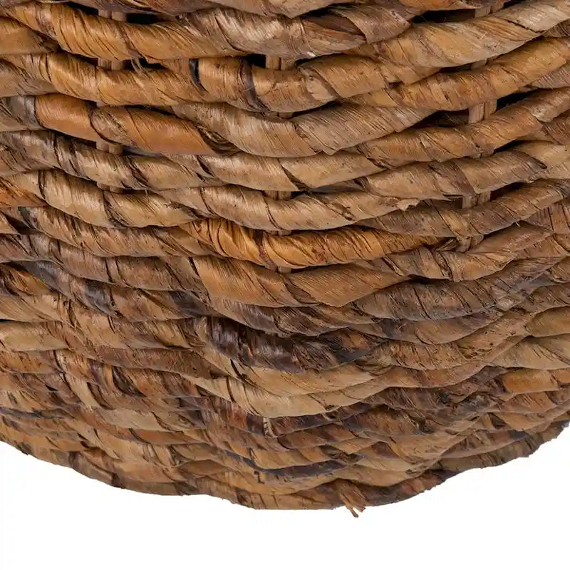 Woven Abaca Drum Accent Table – Natural Brown, Boho & Beach Style, 19"