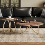 Mid-Century Round Walnut Wood Finish Nesting Coffee Table Set 2 Pieces - 39.8W * 39.8L * 15H