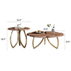 Mid-Century Round Walnut Wood Finish Nesting Coffee Table Set 2 Pieces - 39.8W * 39.8L * 15H