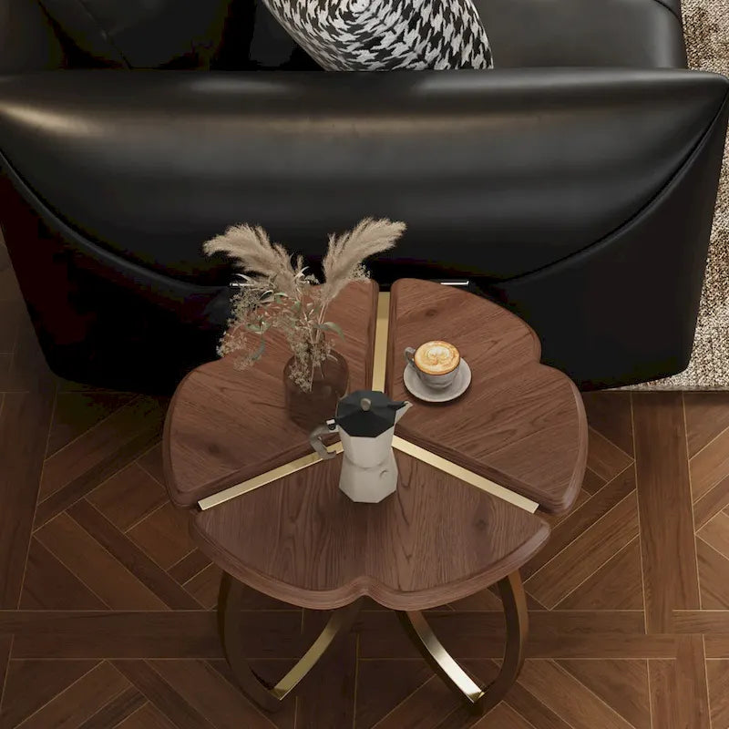 Mid-Century Round Walnut Wood Finish Nesting Coffee Table Set 2 Pieces - 39.8W * 39.8L * 15H