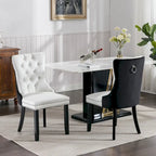 Set of 2 PU & Velvet Upholstered Dining Chairs – Nailhead Trim, Solid Wood Legs