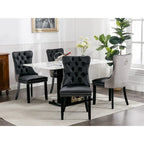 Set of 2 PU & Velvet Upholstered Dining Chairs – Nailhead Trim, Solid Wood Legs
