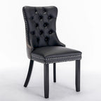 Set of 2 PU & Velvet Upholstered Dining Chairs – Nailhead Trim, Solid Wood Legs