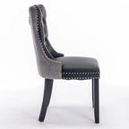 Set of 2 PU & Velvet Upholstered Dining Chairs – Nailhead Trim, Solid Wood Legs