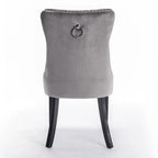 Set of 2 PU & Velvet Upholstered Dining Chairs – Nailhead Trim, Solid Wood Legs
