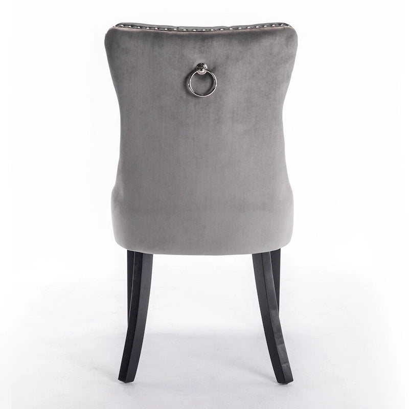 Set of 2 PU & Velvet Upholstered Dining Chairs – Nailhead Trim, Solid Wood Legs