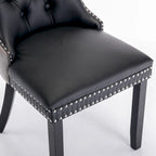 Set of 2 PU & Velvet Upholstered Dining Chairs – Nailhead Trim, Solid Wood Legs