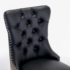 Set of 2 PU & Velvet Upholstered Dining Chairs – Nailhead Trim, Solid Wood Legs