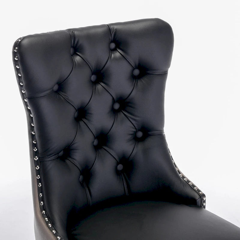 Set of 2 PU & Velvet Upholstered Dining Chairs – Nailhead Trim, Solid Wood Legs