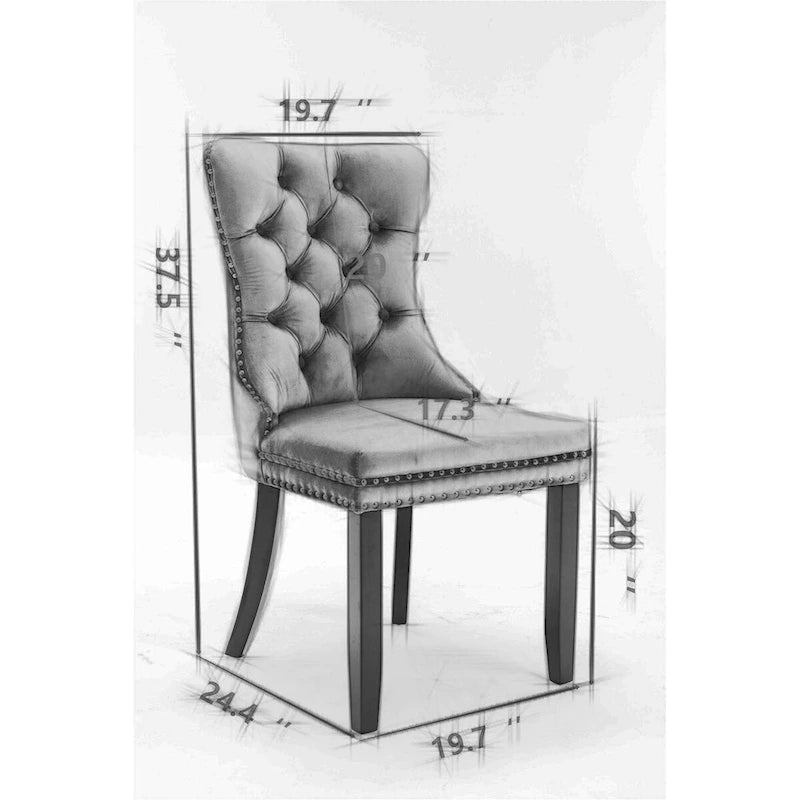 Set of 2 PU & Velvet Upholstered Dining Chairs – Nailhead Trim, Solid Wood Legs