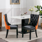 Set of 2 PU & Velvet Upholstered Dining Chairs – Nailhead Trim, Solid Wood Legs