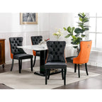 Set of 2 PU & Velvet Upholstered Dining Chairs – Nailhead Trim, Solid Wood Legs