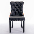 Set of 2 PU & Velvet Upholstered Dining Chairs – Nailhead Trim, Solid Wood Legs