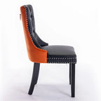 Set of 2 PU & Velvet Upholstered Dining Chairs – Nailhead Trim, Solid Wood Legs
