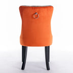 Set of 2 PU & Velvet Upholstered Dining Chairs – Nailhead Trim, Solid Wood Legs