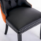 Set of 2 PU & Velvet Upholstered Dining Chairs – Nailhead Trim, Solid Wood Legs