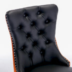 Set of 2 PU & Velvet Upholstered Dining Chairs – Nailhead Trim, Solid Wood Legs