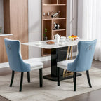 Set of 2 PU & Velvet Upholstered Dining Chairs – Nailhead Trim, Solid Wood Legs