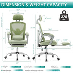 Home Office Desk Chair with Footrest, High-Back Mesh Rolling Swivel Reclining Chairs, Comfortable Headrest, Lumbar Support