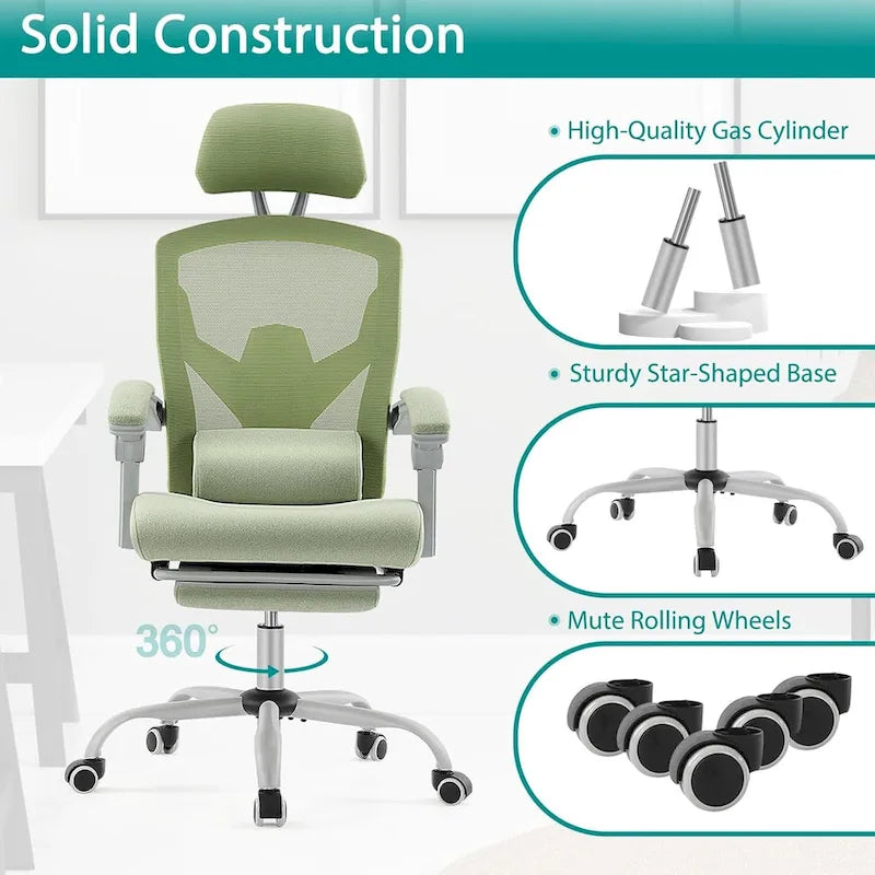Home Office Desk Chair with Footrest, High-Back Mesh Rolling Swivel Reclining Chairs, Comfortable Headrest, Lumbar Support