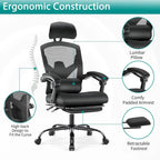 Home Office Desk Chair with Footrest, High-Back Mesh Rolling Swivel Reclining Chairs, Comfortable Headrest, Lumbar Support
