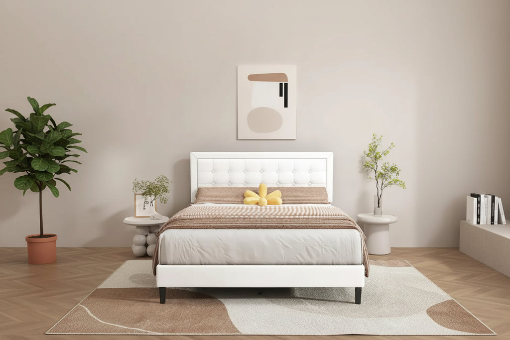 alazyhome Upholstered Platform Bed Frame with Button Tufting Headboard