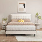 Upholstered Platform Bed Frame with Button-Tufted Headboard – No Box Spring
