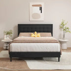 Upholstered Platform Bed Frame with Button-Tufted Headboard – No Box Spring