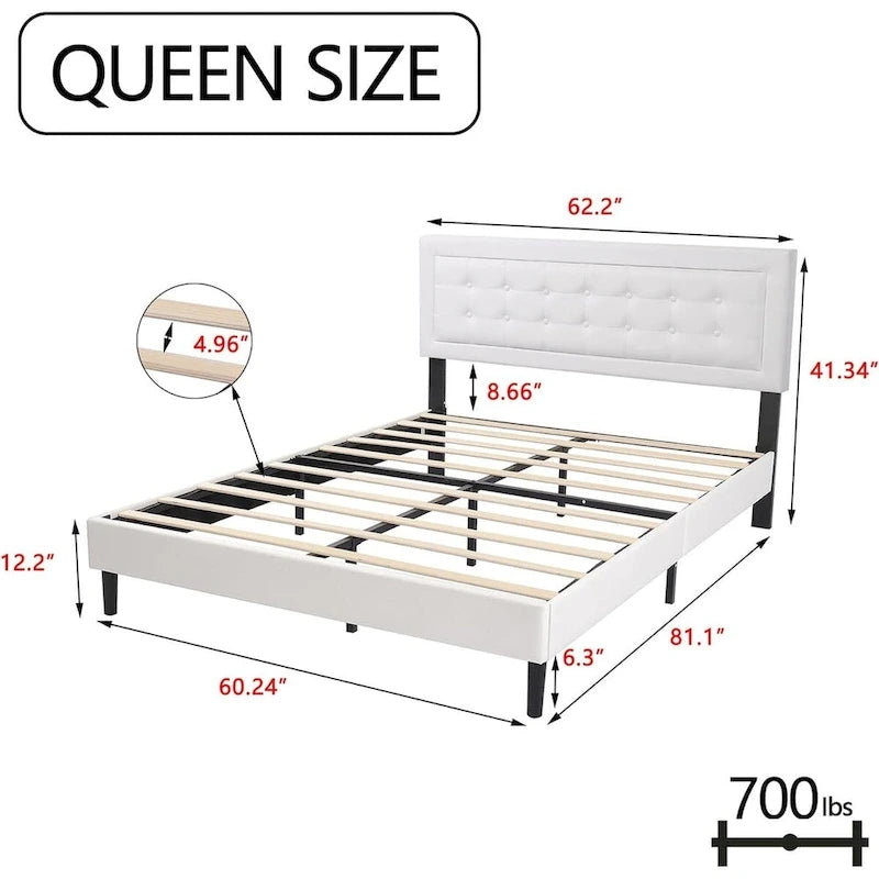 Upholstered Platform Bed Frame with Button-Tufted Headboard – No Box Spring