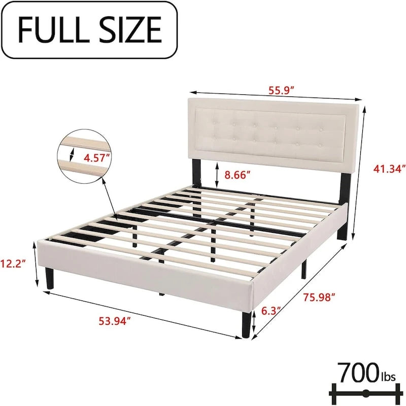 Upholstered Platform Bed Frame with Button-Tufted Headboard – No Box Spring