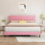 Upholstered Platform Bed Frame with Button-Tufted Headboard – No Box Spring